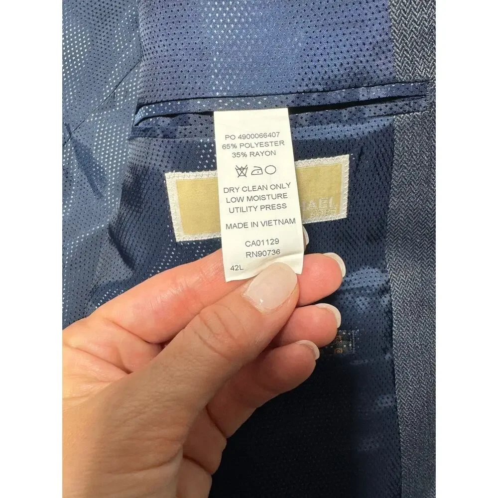 NWT Michael Kors Blazer Jacket Mens 42 Blue Houndstooth Two Button Notch Lapel